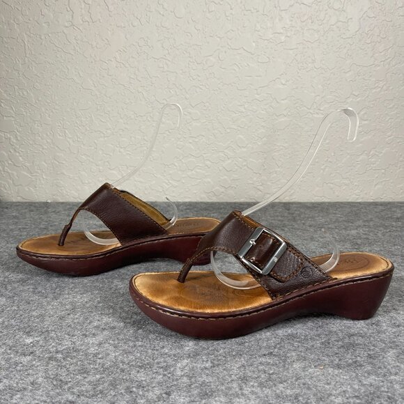 Børn Brown‎ Leather Buckle Platform Thong Slip On Sandals Womens Size 8 - Picture 1 of 12
